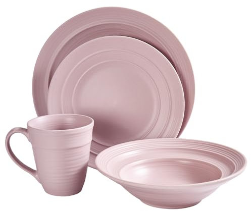 Modern Ceramic Dinnerware Set, 4-Piece, Lilac, with Coffee Mug and Dinner Plates (Mauve)