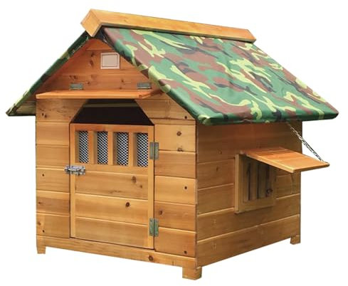 Caseta exterior de madera aislada para perros pequeños, medianos y grandes, resistente a la intemperie, fácil de montar, fácil de limpiar con ventanas y puertas (madera, 69 x 66 x 68 cm)