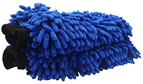 Sxmrmnx Guanti per lavaggio auto, confezione da 2, guanti in ciniglia di alta qualità, guanti per lavaggio auto, guanti multiuso per la pulizia, senza pile, non graffiano, taglia L, blu