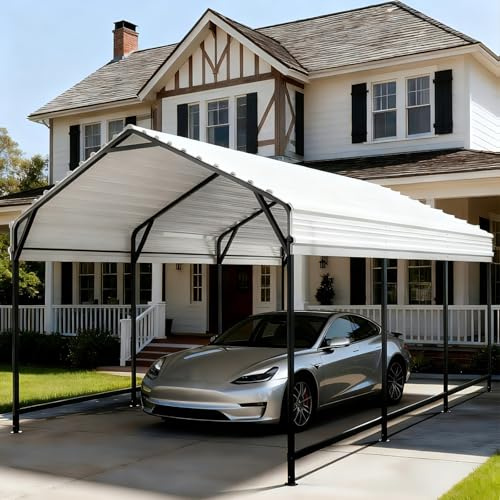 SAILARY Metal Carport 10x15 ft Heavy Duty Car Port Outdoor Canopy Steel Roof All-Weather Multi-Use Garage Shelter for Car, Boat, Tractor and Truck