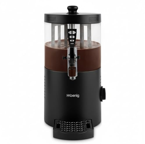 H.Koenig SHK802 Apparecchio dispenser per cioccolata calda in acciaio inox, 1200 W, serbatoio rimovibile da 3 litri, termostato regolabile, funzione di mantenimento in caldo, sistema antigoccia, Nero
