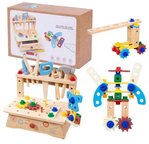Duroecsain Kit de herramientas para niños | Banco de trabajo con tornillos de madera para niños | Juegos educativos para casa, escuela, viajes, jardín, fiesta