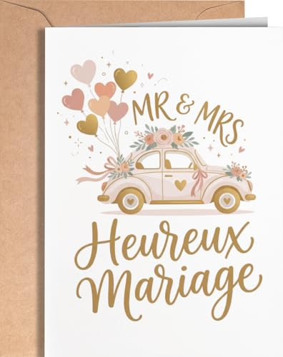 Greeting Cards for Everyone Carte de Mariage Félicitation avec enveloppe - Heureux Mariage - Carte Voeux Mariage Originale - Cadeau Pour Couple, Les Maries - EU 244