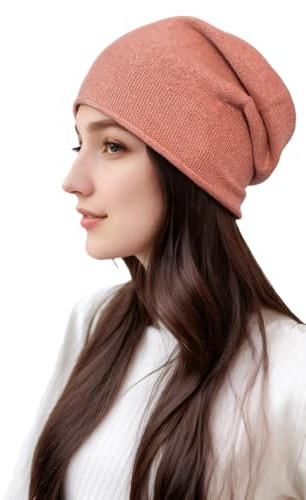 Prettystern Mujer Borde Enrollado Color sólido Damas Casual Cachemira Lana Gorro de Punto Rosa