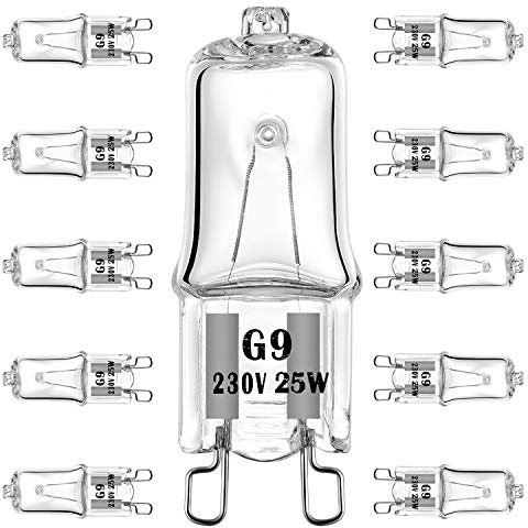 EKSAVE Ampoule halogène G9 25W 230V Ampoules de remplacement à base à 2 broches, intensité variable, blanc chaud (paquet de 10)[Classe énergétique C]