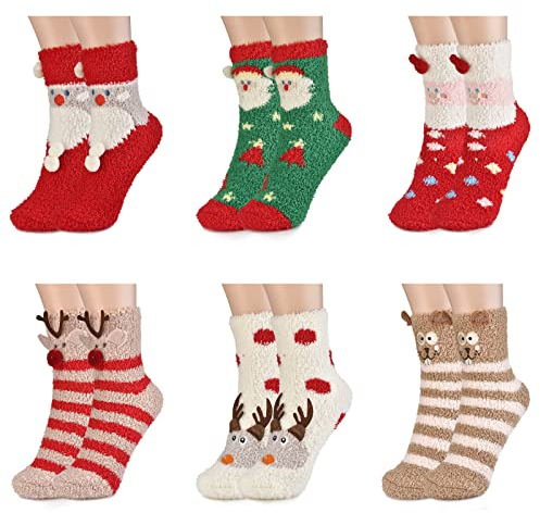 colornival Kuschelsocken Damen Weihnachtssocken 6 Paar Flauschig Warm Socken Wintersocken Kuschelige Bettsocken Schlafsocken Haussocken Thermosocken Weihnachten Geschenk für Frauen Mädchen Jungen