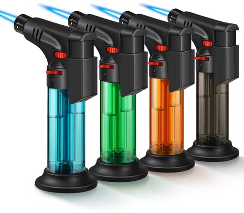 Samniu 4 Pack of Torch Lighter, Jet Flame, Butane gas, Mini Refillable Windproof Lighters, for candle, fireplace, grill (Gas not Included)
