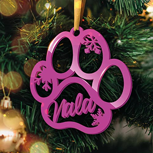 Weihnachtsbaum-Dekoration in Form Einer Hundepfote – Glänzendes Christbaumschmuck-Ornament – Mit Name personalisierbar (Modell Hundepfote, Gloss Fuchsia)