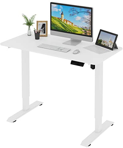 WOLTU Höhenverstellbarer Schreibtisch Elektrisch mit Tischplatte 120 x 60 cm, Stufenlos Höhenverstellbar Tisch mit 4 Memory-Steuerungen, Weiß + Weiß Gestell, TS162ws