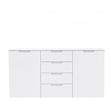 Belhome Bahut Buffet Blanc laqué 2 Portes, 4 tiroirs - Sienna