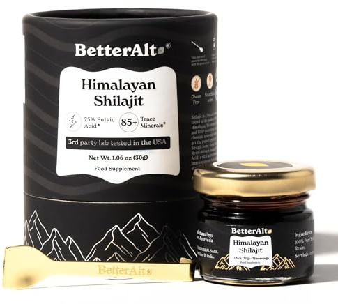 Better Alt Pure Himalayan Shilajit Resin High Potency Gold Grade for Men & Women| 75 Servings for Energy Boost & Immune Support, 75%+ Fulvic Acid, with Lab Test Report,400mg