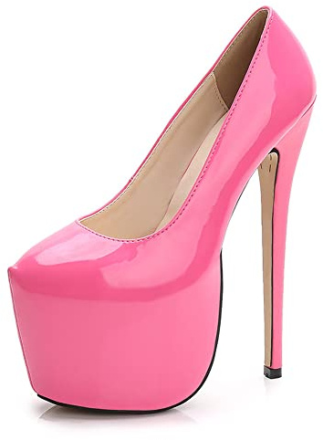Escarpins Stiletto sexy à talons hauts pour femme 18 cm Plateforme Talon haut Uni Slip On Cuir Escarpins, rose bonbon, 44 EU