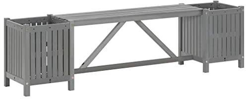 CKioict Banc de parc d'extérieur - Chaises de jardin avec 2 pots de fleurs - 150 cm - Bois massif d'acacia - Gris - Pour pelouses, arrière-cours et jardins