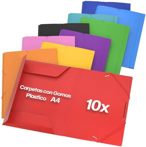 ACROPAQ - 10 x Chemise à Élastiques A4 - Jusqu'à 200 pages, Largeur dos 2,5 cm, Fermeture élastique, Arc en ciel, Collection de Couleurs Nature - Chemises pour documents A4, Chemises à Dossier