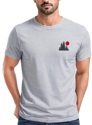 Neverless® Herren T-Shirt Logo Print Wald Silhouette Natur Aufdruck Outdoor Fashion Basicshirt Streetstyle Grau XL