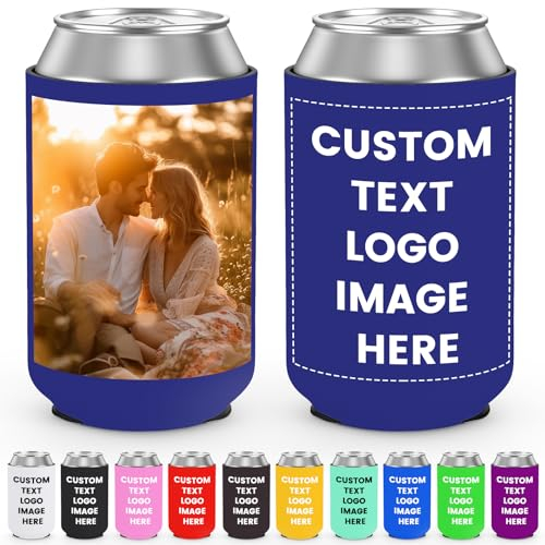 Custom Can Cooler Sleeves Bulk Personalised Foldable Insulated Beverage Bottle Holder with Logo Image Text for Wedding Graduation Birthday Party, 1-1000PCS