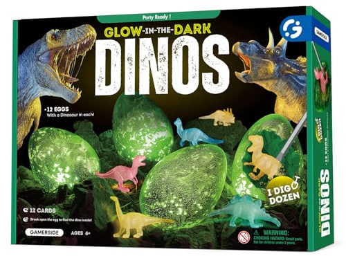 Gamerside Uova di Dinosauro Luminescenti Set di Scavo, 12 Uova di Dino da Scavare per Bambini, Giocattolo di Dinosauro per Bambini di 6 7 8 Anni, Scoperta di Paleontologia e Archeologia