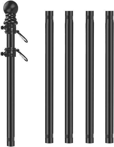 NKFOOPDU 6 FT Wall Mounted Flag Pole, Adjustable Stainless Steel Flag Pole Kit with Holder, 360° Tangle Free Wall Mounted Flagpole for Outside House Garden Commercial (Black)