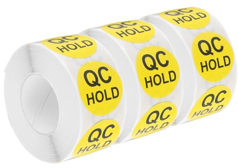 QUARKZMAN Etiquetas de Retención de Control de Calidad de Inventario de 25 mm/1 Amarillas para Inventario de Almacén, 3 Rollos 1500 Piezas