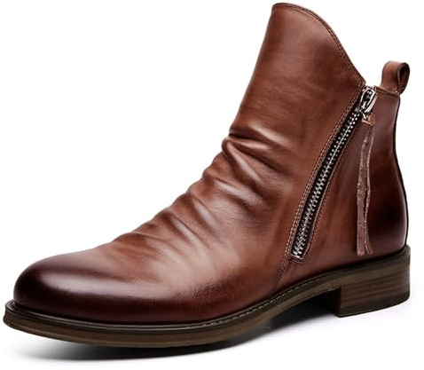TangDao Botas de Cuero para Hombre Botas Chelsea de Borla Botines con cremallera Zapatos de hombre con suela antideslizante (Marrón, Adulto, Hombre, 41, Números, Sistema tallas calzado EU, mediano)