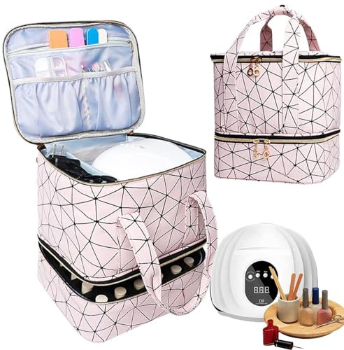 Nail Polish Organiser Case - 2 Layers Portable Nail Varnish Case - Hold 30 Bottles (15ml) | Portable Nail Polish Holder | Nail Kit Supplies Organizer Case with Manicure Tools Storage Pockets