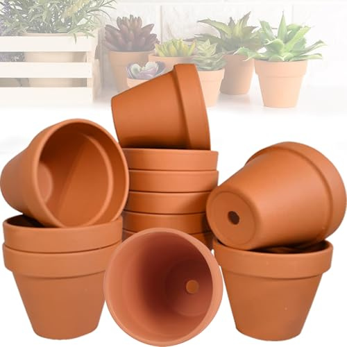 Mockotta Pack de 12 Macetas de Terracota de 7 x 6 cm,Macetas Barro,Mini macetas,Maceta Terracota,Reutilizables Pequeñas Macetas de Barro,Macetas Pequeñas para Casas de Cactus y Suculentes Enteras