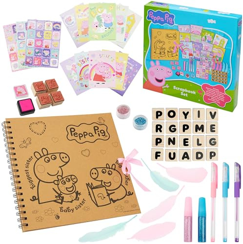 Peppa Pig Scrapbook Set Kinder, mit Notizbuch, Sticker, Stickerbögen, Stempel, Gelschreiber & Mehr, Peppa Wutz Kreative Geschenke für Mädchen & Jungs