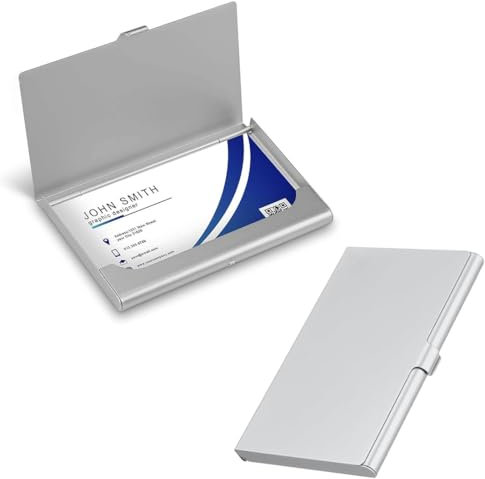 JEYORZY 2 Stück Visitenkartenetui Slim für Herren Damen, Aluminium Visitenkartenbox, Kreditkarten Organizer, Professionelle Visitenkartenhalter, Visitenkartenetui, Premium Visitenkartenhalter, Silber