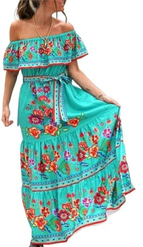 ZBDP Traditionell etnisk mexikansk Cinco De Mayo sommar blommönster axellös kvinnor mexikansk klänning