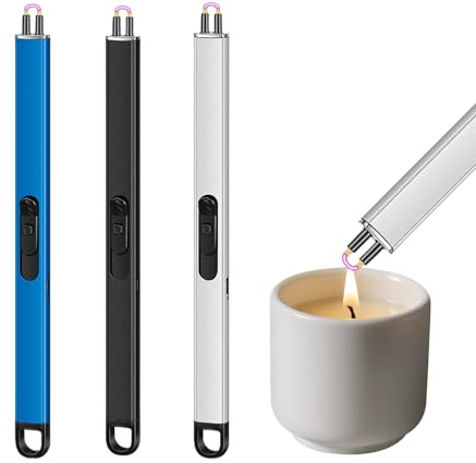 WIYETY Accendino elettrico ad arco, 3 pezzi USB, ricaricabile, lungo, con lucchetto di sicurezza, senza fiamma, antivento, per candele, barbecue, stufa, camino e campeggio