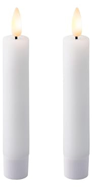 Lumineo LED-ljus med timerfunktion 14,5 cm vax – set om 2 äkta vaxljus batteridrivna – flimrande lågeeffekt – vaxljus, stavljus, rustik, vit, varmvit