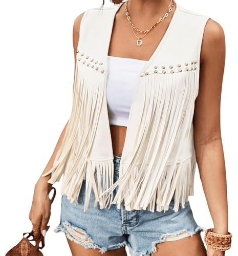 Edhomenn Dam tofs väst frans cowgirl väst damer fuskmocka denimjacka boho västerländsk hippie kläder cowboy väst Y2k Gilet casual cardigan