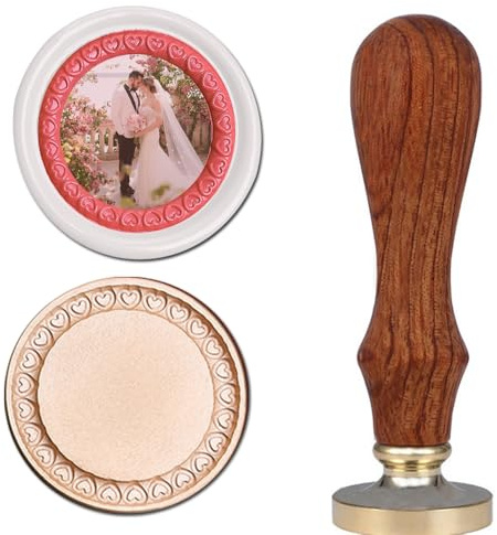 VSECUON 3D Embossed Love Frame Wax Seal Stamp,Removable Brass Head with Wooden Handle 3D Relief Photo Frame Sealing Wax Stamp for Wedding Invitations Scrapbooking Letters Gift Christmas