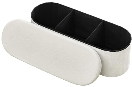 VEVOR Banc de Rangement Ovale, Coffre de Rangement rembourré Pliable en Polaire Teddy, Banquette Rabattable, Charge de 299,37 kg, Pouf de Bout de lit, pour Salon, Chambre à Coucher, entrée, Beige