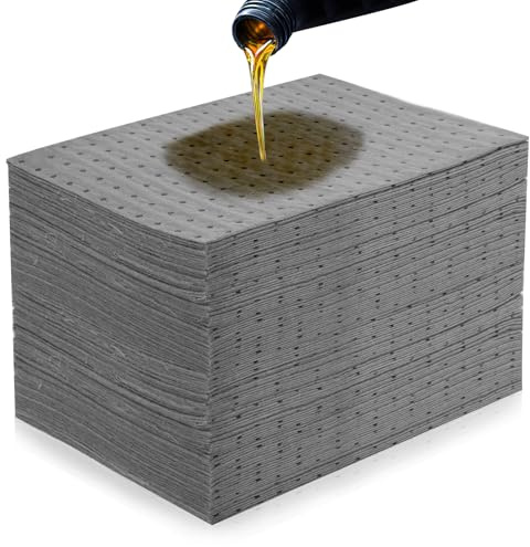 100 Pack Universal Absorbent Pads 25 x 33cm Oil & Water Absorbent Pads Gray Mats for Quick Spills in Kitchen, Garage, Workshop, Transportation & Automotive Use