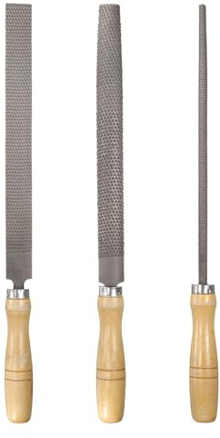 QUARKZMAN 3 Piezas De Juego De Lima Para Madera 10 Lima Plana/Redonda/Media Caña De Acero Multifuncional Con Mango De Madera Para Afilar Madera Y Metal
