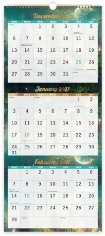 2027 Calendar - 3 Month Calendar 2027 Vertical Display (Folded in a Month) | Jan.2027 - Dec.2027, 11 x 26, 2027 Wall Calendar Large, 3 Month Wall Calendar 2027 Lay- Flat with To-do & Notes - Green