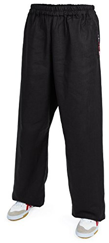 Wu designs - Pantalones de entrenamiento (pesado) de lino para kung-fu y taichí, color blanco, Negro , Körpergröße: 175cm