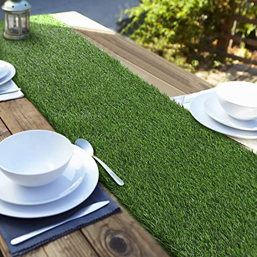 Aneco 12 x 120 Inch Artificial Grass Table Runners Carpet Roll Synthetic Grass Table Runner Grass Tabletop Decoration for Spring Fall Summer Holiday, Baby Shower, Wedding, Birthday, Banquet