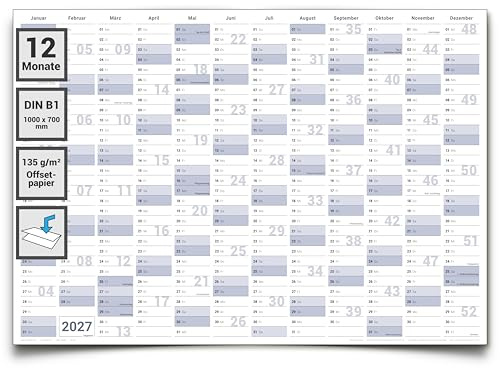 Gigatime Wandkalender 2027 DIN B1 100 x 70 cm, XL Jahresplaner