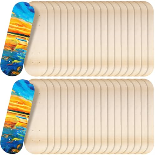 Meooeck 24 Pack Blank Skateboard Decks Bulk Beginner Kid Mini Maple Skateboard Deck Light 17 x 5 Inch 7 Ply Wooden Skate Double Tail for Painting Replacement Decoration