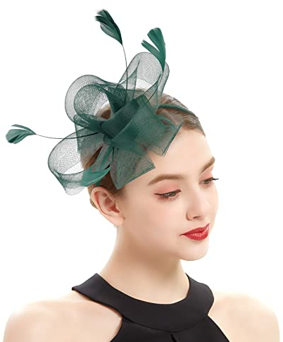 Fascinator Damen Kopfschmuck Hochzeit Hüte Hat Clips Schleier Stirnband Mesh Tea Party Kopfbedeckung Frauen Pillbox Hut Haarschmuck für Cocktail Halloween Oktoberfest Gothic Grün