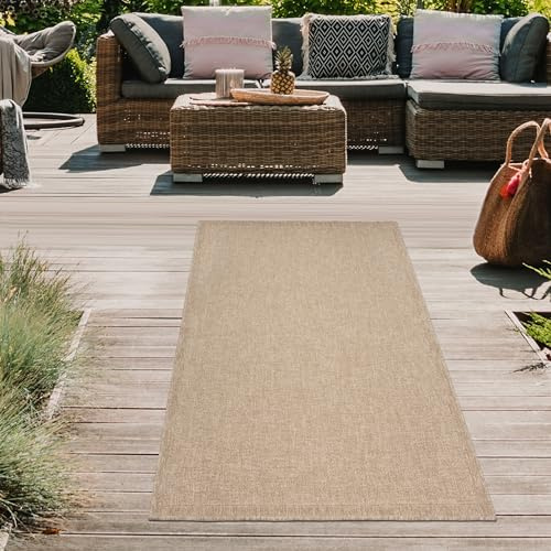 Teppich-Traum Outdoor Teppich wetterfest Läufer lang Sisaloptik Garten Terrasse Balkon beige/naturfarben 80x250 cm
