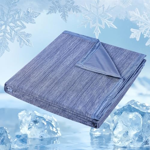 OMERAI Manta Refrescante 130 x 150 cm para Sudores Nocturnos, Manta de Verano Q-MAX > 0,5, Doble Cara, Transpirable y Ligera para Cama, Sofá y Viaje, Azul