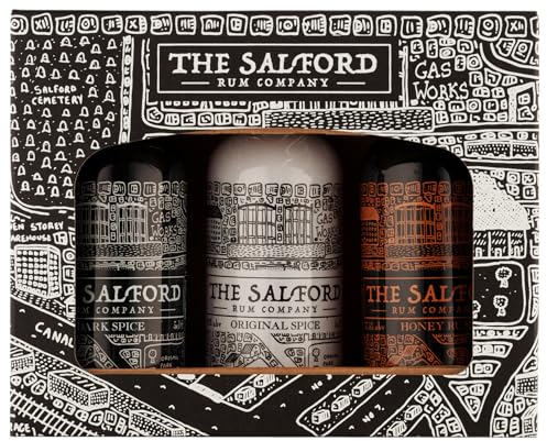 The Salford Rum Company Miniature Gift Set 3 x 5cl - Original (40% ABV), Dark Spiced (40% ABV) & Honey Rum (37.5% ABV) - Spirit Drinks Set - Tasty, Delicious & Thoughtful Gift Idea For All Occasions