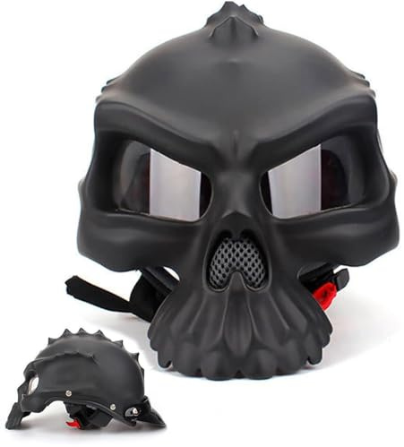 YIYHFKM Halbschalenhelm Mit ECE Genehmigt - Totenkopf-Kappe, Brain-Cap, Motorrad Half Helm für Roller, Scooter, Jet - Retro-Stil für Erwachsene, Herren, Damen - 57-62CM