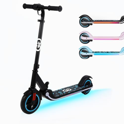 Gift Gadgets X1 Kids Children's Electric Scooter | 150W Motor, LED Rainbow Lights, Foldable & Adjustable Handlebar | Scooter for Kids Ages 6-12 | Up to 9.9 MPH, Safe Ride, (Midnight Black)