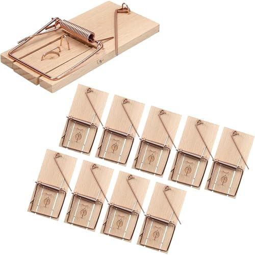 Hinrichs Pièges à Souris 10 Pièces - Piège à Souris réutilisables - Pièges à Ressort en Bois - Tapette a Souris hygiéniques - Pièges pour la Maison et Le Jardin - Tapetteà Souris