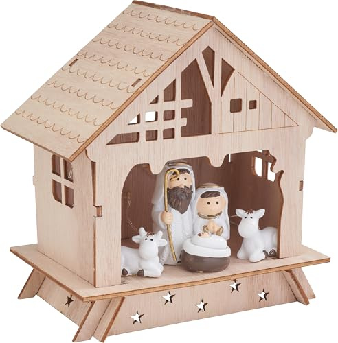 VBS Holz-Steckmotiv Krippe mit Figuren 16 Teile Holz-Deko Weihnachten Steckfigur Krippe weihnachtliche Dekoration