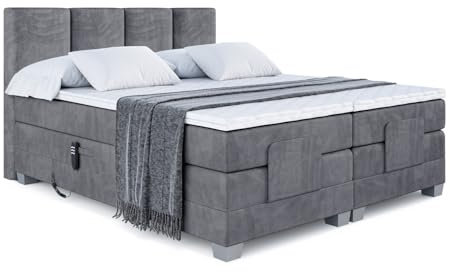 ALTDECOR Boxspringbett elektrisch verstellbar mit 2 Matratzen H4/Taschenfederung + Topper (4 cm hoch), Polsterbett mit Kopfteil, Bett, Doppelbett ROKS EL 180 x 200 Dunkelgrau Casablanca